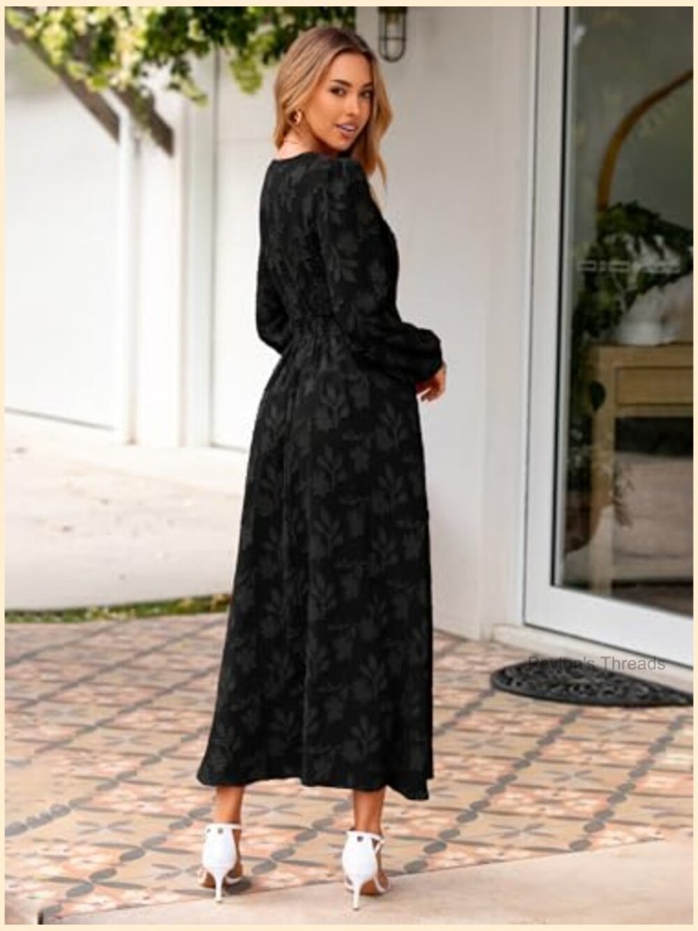 Boho Floral Long Sleeve Maxi Dress V-Neck Empire Waist with Pockets - Picture 4 of 7